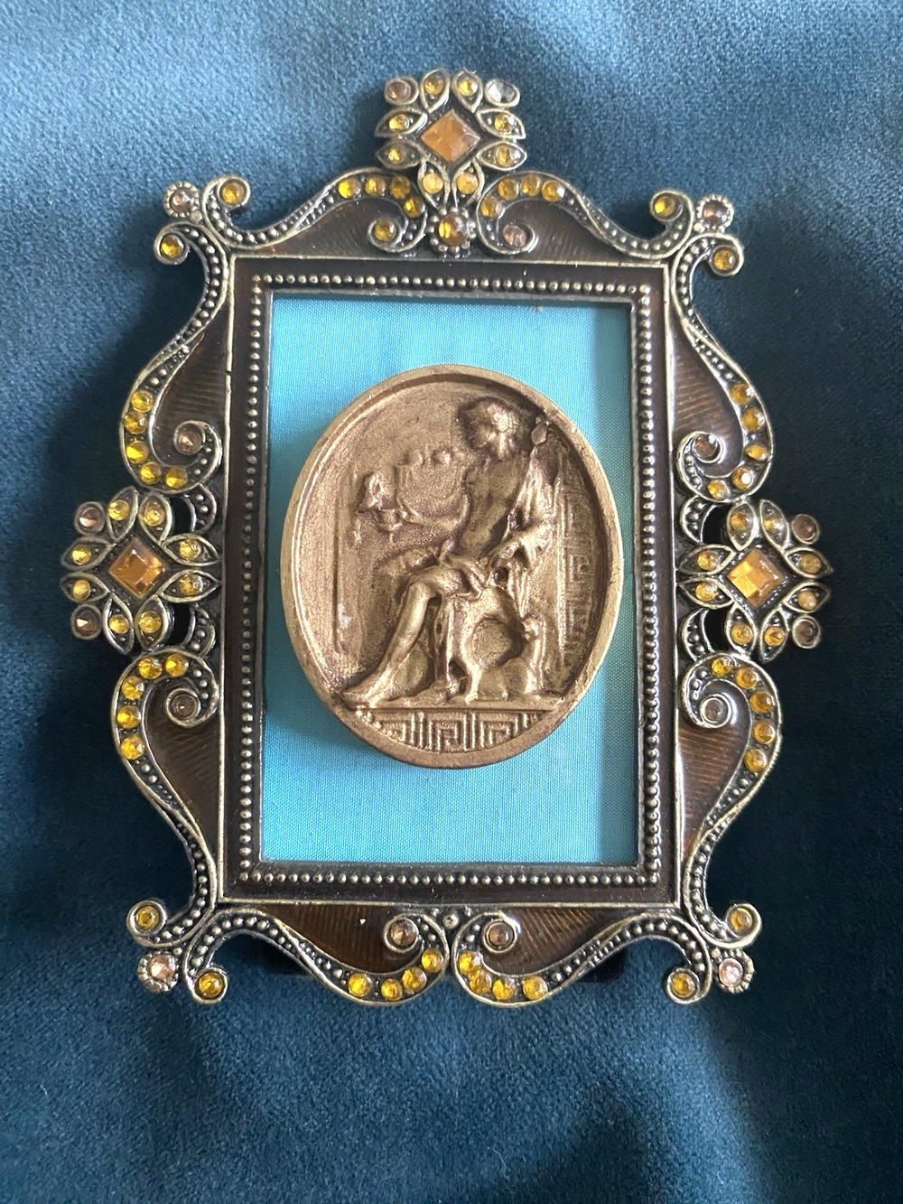 Bejeweled Framed Grand Tour Revival Neoclassical Plaster Intaglio 4.62"T x 4"W